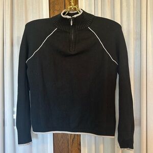 Eddie Bauer Black White Cotton Blend 1/4 Zip Sweater